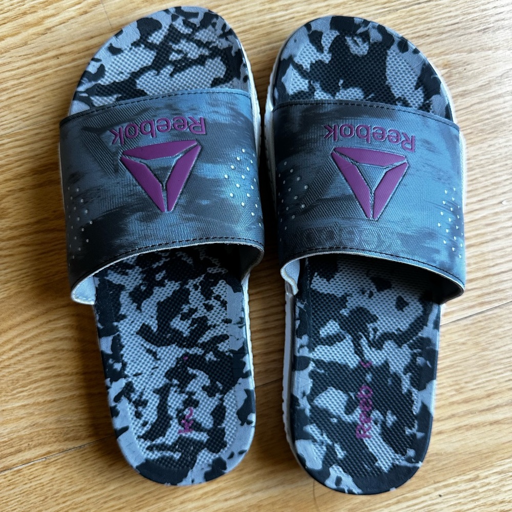 Nike Black and Gray Camo Slides